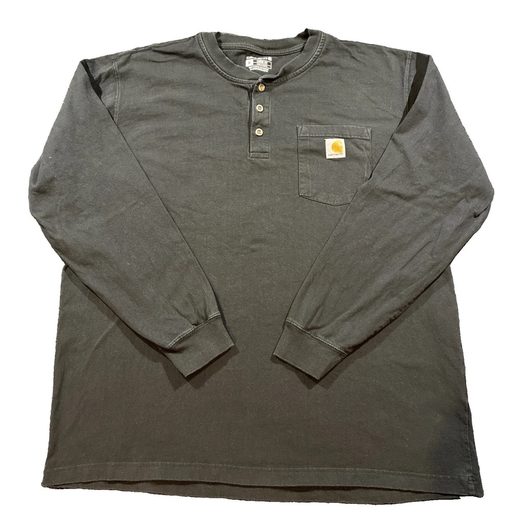 Carhartt Shirt Mens XL Black Long Sleeve Henley Pocket Workwear Tee Loose Fit